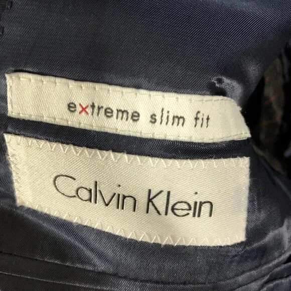 Calvin Klein Blazer Mens 38R Blue Check 100% Wool Extreme Slim Fit Jacket Coat - Picture 9 of 16